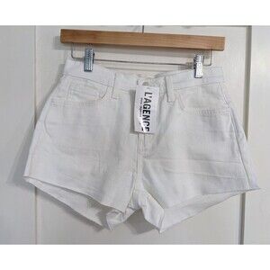 L'AGENCE High Rise Shorts Size 25 Ryland Short White Cut Offs Raw Hem NWT READ